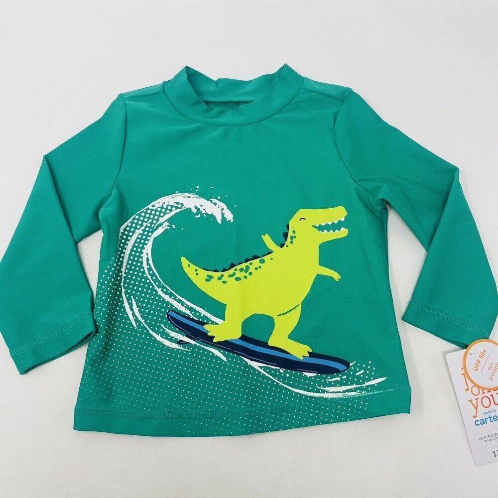 Carters‎ Baby Boys Size 12 Months Long Sleeve Dinosaur Rash Guard in Green 1106
